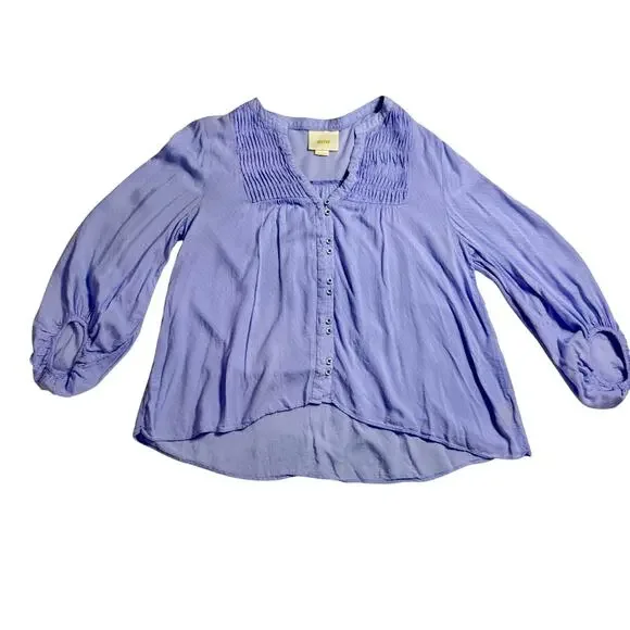 Maeve Pintuck Button Blouse Lavender Women’s 6 Peasant Cottagecore Puff Boho - Picture 2 of 16